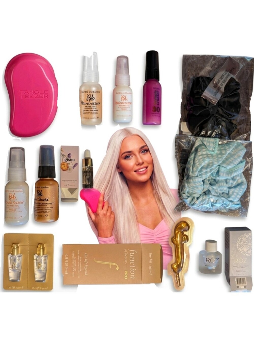 ROZ, Gison, Bumble bumble, Kerastase,  Scrunchies, Tangle Teezer hairbrush